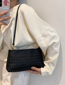 Fashion Black Pu Soft Woven Shoulder Bag