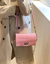 Fashion Pink Pu Ruched Embroidered Thread Lock Flap Shoulder Bag