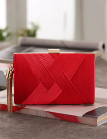 Fashion Red Alloy Crinkled Satin Woven Fringe Clutch