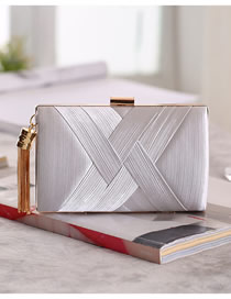 Fashion Silver Alloy Crinkled Satin Woven Fringe Clutch