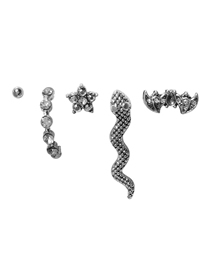 Fashion Silver Alloy Diamond Snake Pentagram Geometric Earring Set