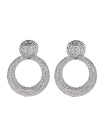Fashion Silver Frosted Geometric Round Stud Earrings