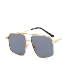 Fashion Gold Frame All Grey Alloy Double Bridge Irregular Large Frame Sunglasses