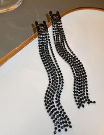 Fashion Black Zirconium Tassel Drop Earrings In Metal