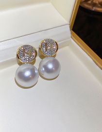 Fashion Gold Metal Diamond Alphabet Pearl Stud Earrings