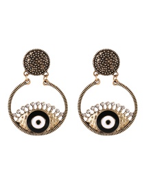 Fashion Black Alloy Diamond Drop Oil Eye Round Earrings
