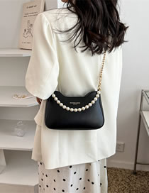Fashion Black Pu Pearl Portable Large Capacity Shoulder Bag