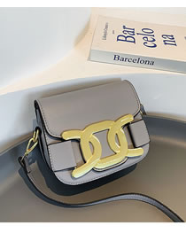 Fashion Grey Pu Lock Flap Diagonal Saddle Bag