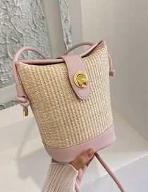 Fashion Pink Straw Lock Large Capacity Crossbody Bag