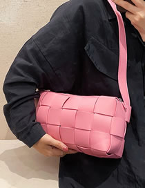 Fashion Pink Pu Square Woven Large Capacity Crossbody Bag