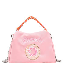 Fashion Pink Nylon Embroidered Print Large Capacity Crossbody Bag