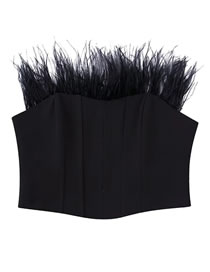 Fashion Black Woven Feather-trimmed Bandeau Top