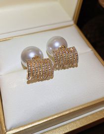 Fashion Gold Alloy Diamond And Pearl Geometric Stud Earrings
