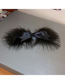Fashion Duck Bill Clip - Black (bow) Feather Bow Hair Clip