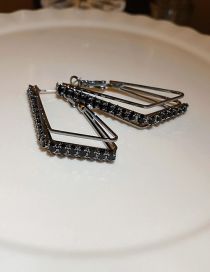 Fashion Black Metal Diamond Rhombus Earrings