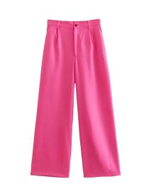 Fashion Rose Red Polyester Straight Trousers