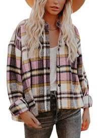 Fashion Pink Polyester Check Breasted Jacket