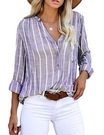 Fashion Purple Striped Button-down Collar Shirt