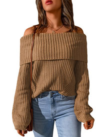 Fashion Khaki Polyester Knit One-shoulder Rolled Puff Sleeve Top