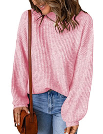 Fashion Pink Polyester Knit Pullover Sweater