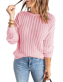 Fashion Pink Crew Neck Cutout Knit Sweater