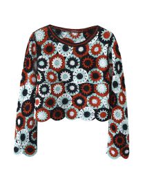 Fashion Red And Black Crochet Knit Pullover Top