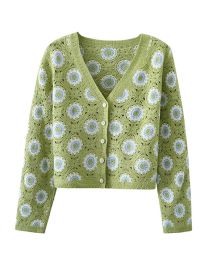 Fashion Green Cotton Knit V-neck Cardigan