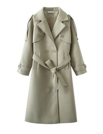 Fashion Green Double-breasted Coat With Woolen Straps