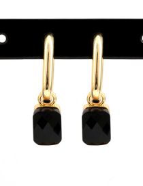 Fashion Black Crystal Copper Gold Plated Square Crystal Hoop Earrings