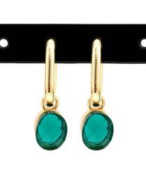 Fashion Green Crystal Copper Gold-plated Oval Crystal Hoop Earrings