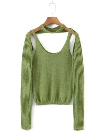 Fashion Green Two-piece Blend Halterneck Long-sleeve Blouse