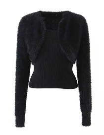 Fashion Black Two-piece Set Of Knitted Suspenders In Blended Plush Coat
