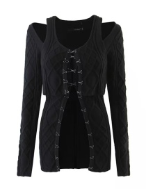 Fashion Black Two-piece Blended Diamond Knit Cardigan Suspender