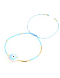 Fashion Light Blue Eyes Cord Braided Glass Rice Beads Beaded Oil Eye Bracelet