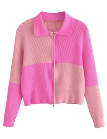 Fashion Pink Color Block Cardigan