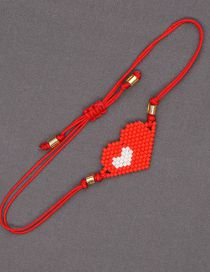 Fashion Red Geometric Beaded Beaded Braided Heart Bracelet