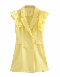 Fashion Yellow Fly Sleeve Suit Collar Dress