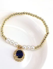 Fashion Navy Blue Gold Plated Copper Beaded Zirconium Round Bracelet