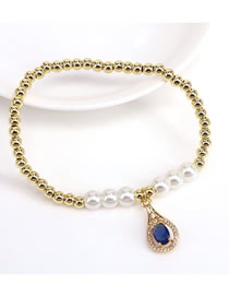 Fashion Navy Blue Zirconium Bracelet With Gold Plated Brass And Diamonds