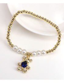 Fashion Navy Blue Brass Gold Plated Beaded Diamond Heart Bear Bracelet