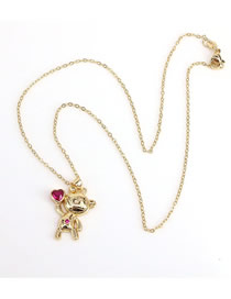 Fashion Rose Red-2 Brass Gold Plated Beaded Diamond Heart Bear Bracelet
