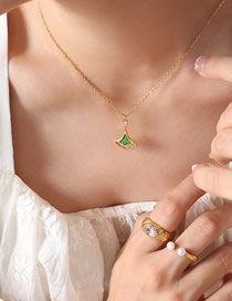 Fashion Gold Necklace-40+5cm Titanium Steel Diamond Laser Ginkgo Leaf Necklace
