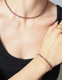 Fashion X1192-purple Zircon Gold Necklace-35+5cm Titanium Steel Gold Plated Square Zirconium Necklace