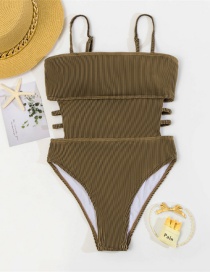 Fashion Brown Polyester Pit Bar One Piece Swimsuit
