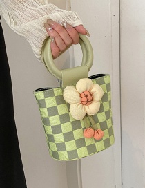 Fashion Green Pu Geometric Checkerboard Ring Tote Crossbody Bag