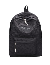 Fashion Dark Black. Nylon Checkerboard Large Capacity Backpack