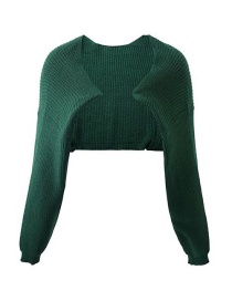 Fashion Green Solid Color Long Sleeve Sweater Knit Jacket