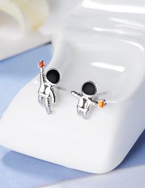 Fashion Platinum Plated Copper Astronaut Asymmetric Stud Earrings In Copper And Diamonds