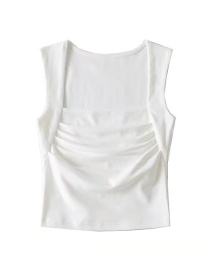 Fashion White Solid Pleated Square Neck Pullover Tank Top