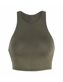 Fashion Army Green Solid Color Racer Vest